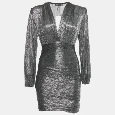 Pre-owned Maje Black Metallic Unny Mini Dress S In Silver