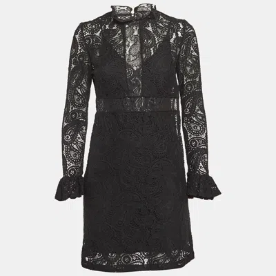 Pre-owned Maje Black Paisley Pattern Lace Mini Dress S