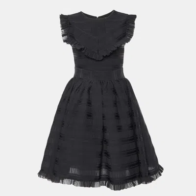 Pre-owned Maje Black Patterned Jersey Ruffled Mini Dress S