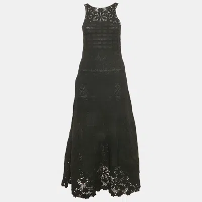 Pre-owned Maje Black Patterned Knit Sleeveless Long Dress S