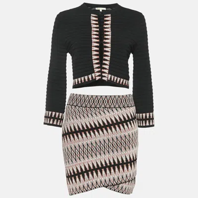 Pre-owned Maje Black Patterned Knit Top And Skirt S/m