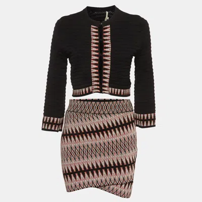 Pre-owned Maje Black Patterned Knit Top And Skirt S/m In Multi