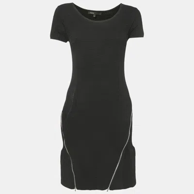 Pre-owned Maje Black Patterned Knit Zip Detail Short Dress S