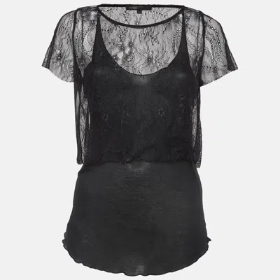 Maje Black Patterned Lace And Knit Layered Top