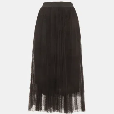 Pre-owned Maje Black Polka Dot Tulle Pleated Jesi Midi Skirt S