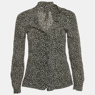 Pre-owned Maje Black Printed Crepe Neck Tie Detail Top S