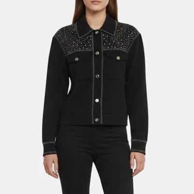 Pre-owned Maje Black Rhinestone Embellished Knit Cardigan L