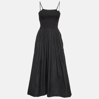 Pre-owned Maje Black Rib Knit And Crepe Flared Midi Dress S