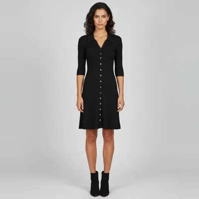 Maje Black Rib Knit Button Up Mini Dress