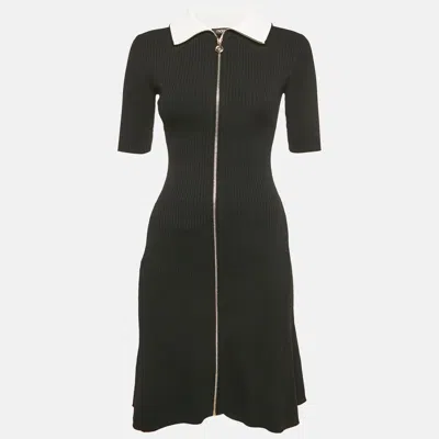 Pre-owned Maje Black Rib Knit Contrast Collar Zip Front Dress Xs
