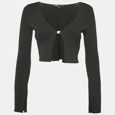 Maje Black Rib Knit Crop Cardigan