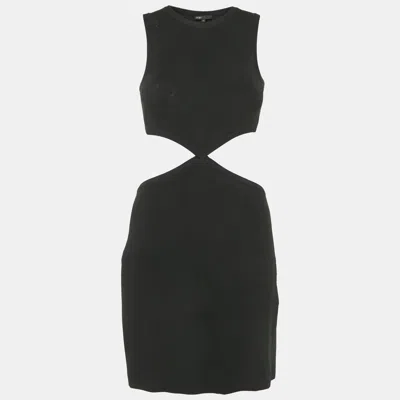 Maje Black Rib Knit Open-waist Mini Dress In Green