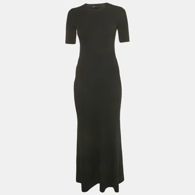 Pre-owned Maje Black Rib Knit Openwork Long Dress Xs