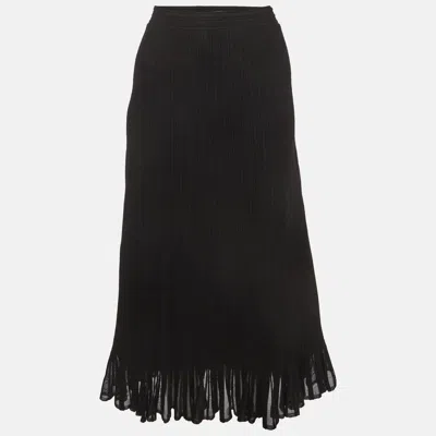 Pre-owned Maje Black Rib Knit Peplum Hem Midi Skirt L