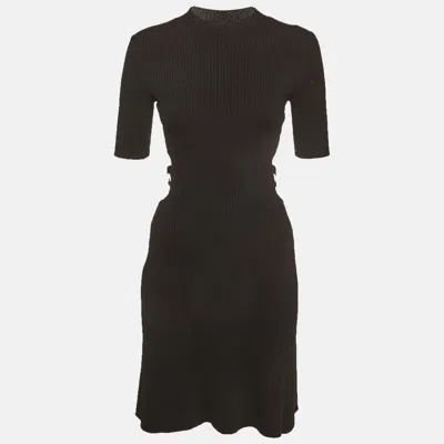 Maje Black Rib Knit Waist Cut-out Mini Dress In Brown