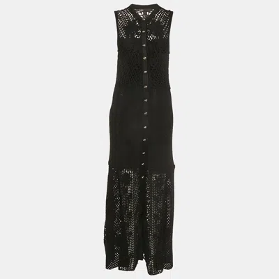 Pre-owned Maje Black Rita Crochet-knit Midi Dress L