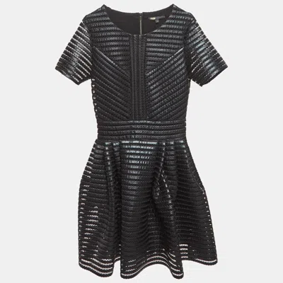 Pre-owned Maje Black Roybridge Striped Mesh Flared Mini Dress S