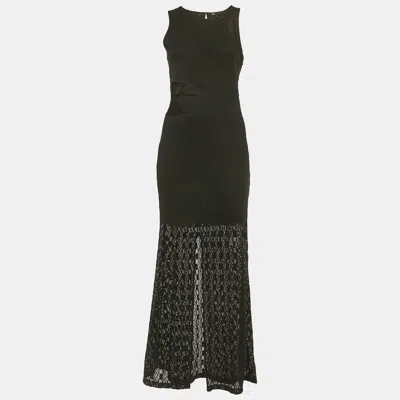 Maje Black Semi Sheer Stretch Lace Cutaway Maxi Dress