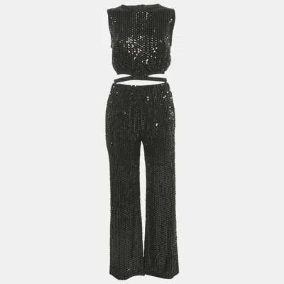 Pre-owned Maje Black Sequin Crop Top & Pants Set S