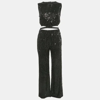 Maje Black Sequin Crop Top & Pants Set