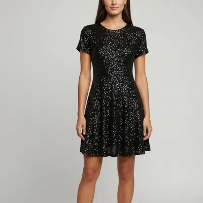 Pre-owned Maje Black Sequin Flared Mini Dress S