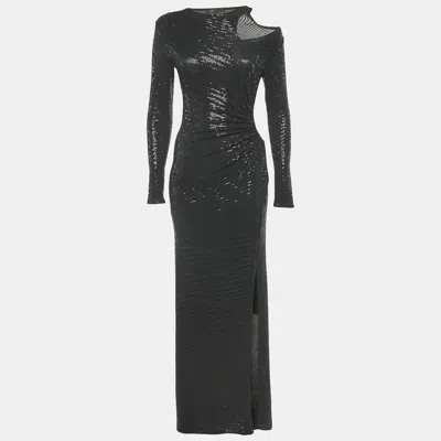 Pre-owned Maje Black Sequin Jersey Cold-shoulder Maxi Dress S