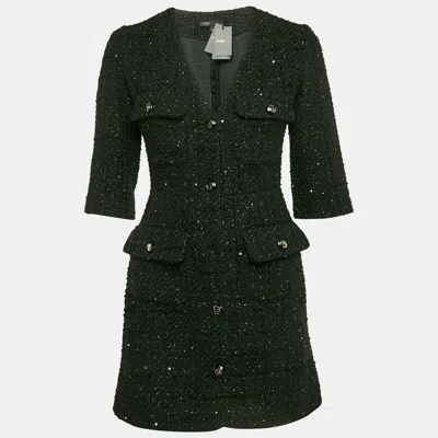 Pre-owned Maje Black Sequin Lurex Tweed Mini Dress Xs