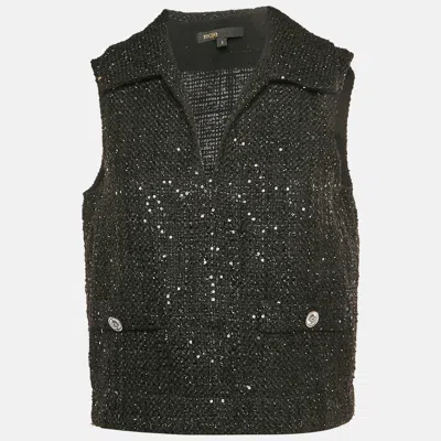 Pre-owned Maje Black Sequin Tweed Sleeveless Top M