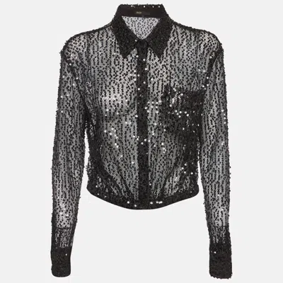 Pre-owned Maje Black Sequins Embellished Nylon Blend Esther Cropped Blouse L