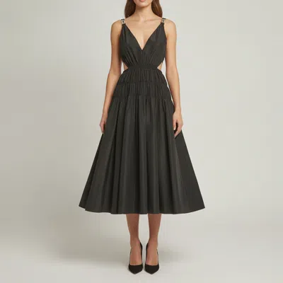 Pre-owned Maje Black Shirred Taffeta Cut Out Midi Dress Xs