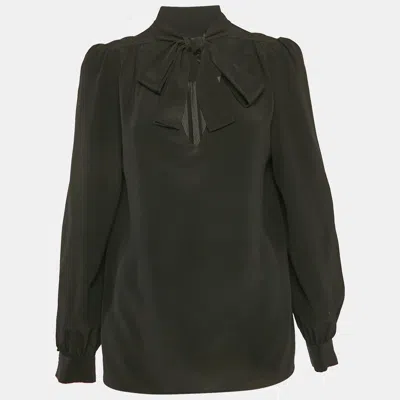 Pre-owned Maje Black Silk Tie-up Neck Blouse M