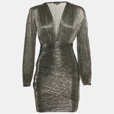 Pre-owned Maje Black /sliver Metallic Plunge Neck Mini Dress M