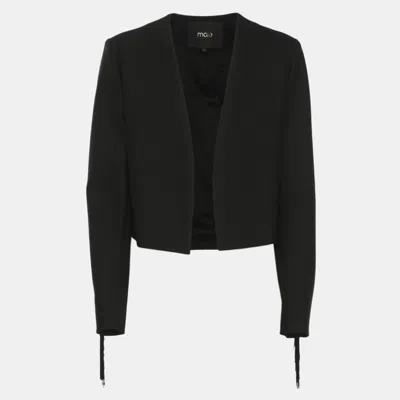 Pre-owned Maje Black Stretch Crepe Cropped Fringe Blazer M
