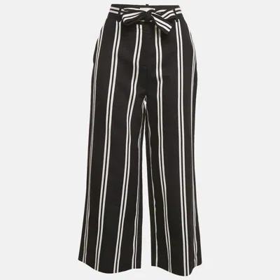 Maje Black Striped Gabardine Belted Wide-leg Pants In Yellow
