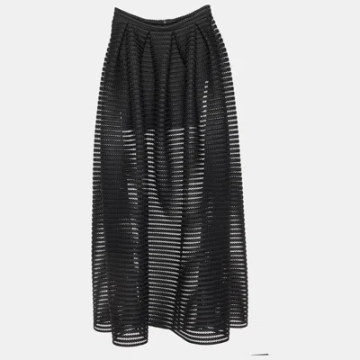 Pre-owned Maje Black Striped Mesh Jongle Maxi Skirt M/waist 29"