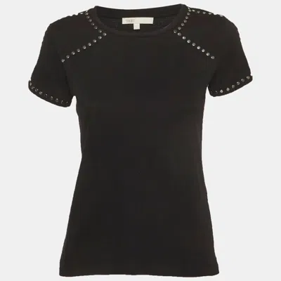 Maje Black Studded Cotton Knit Tity T-shirt