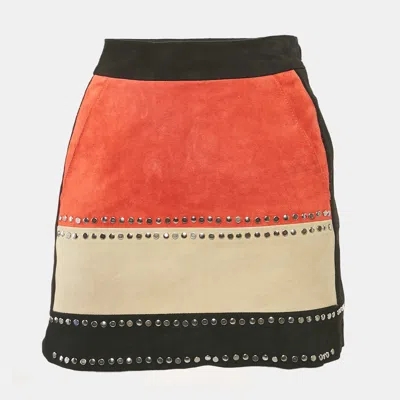 Maje Black Suede Stud Detail Mini Skirt In Multi
