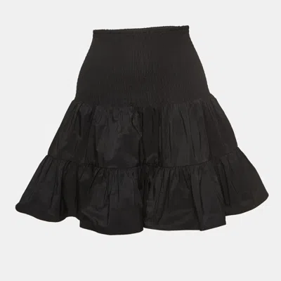 Pre-owned Maje Black Synthetic Smocked Detail Tiered Mini Skirt S