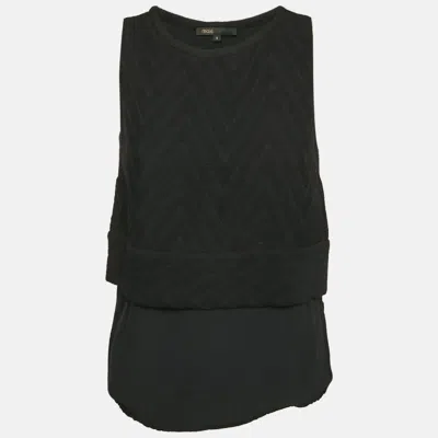 Maje Black Textured Crepe Sleeveless Top
