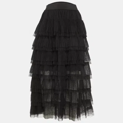 Pre-owned Maje Black Tulle Tiered Midi Skirt S