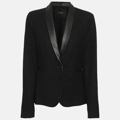 Pre-owned Maje Black Wool Blend And Lambskin Leather Single Breasted Blazer M