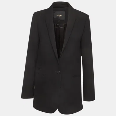Pre-owned Maje Black Wool Blend Single Breasted Volteface Blazer S