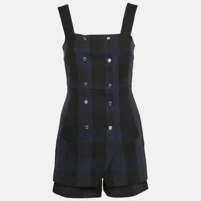 Pre-owned Maje Black/blue Plaid Cotton Blend Double Breasted Mini Dress S