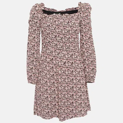 Pre-owned Maje Black/pink Floral Print Crepe Ranael Mini Dress M