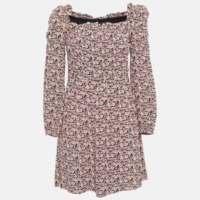 Maje Black/pink Floral Print Crepe Ranael Mini Dress In Multi