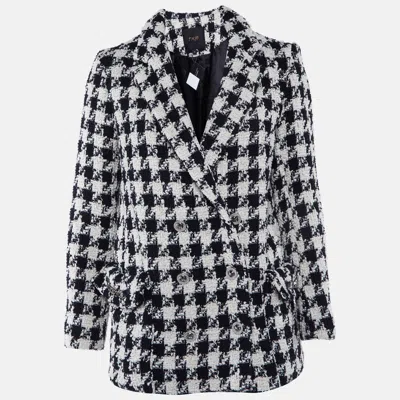 Pre-owned Maje Black/white Houndstooth Tweed Double Breasted Jacket M