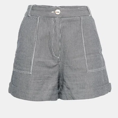 Pre-owned Maje Black/white Stripe Cotton Regular Shorts L
