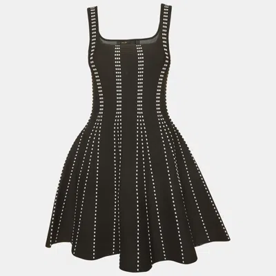 Pre-owned Maje Black/white Stripe Jacquard Knit Sleeveless Mini Dress S