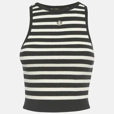 Pre-owned Maje Black/white Striped Rib Knit Tank Top S