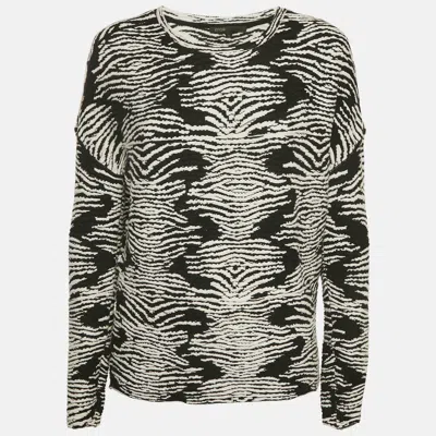 Maje Black/white Textured Knit Long Sleeve Top